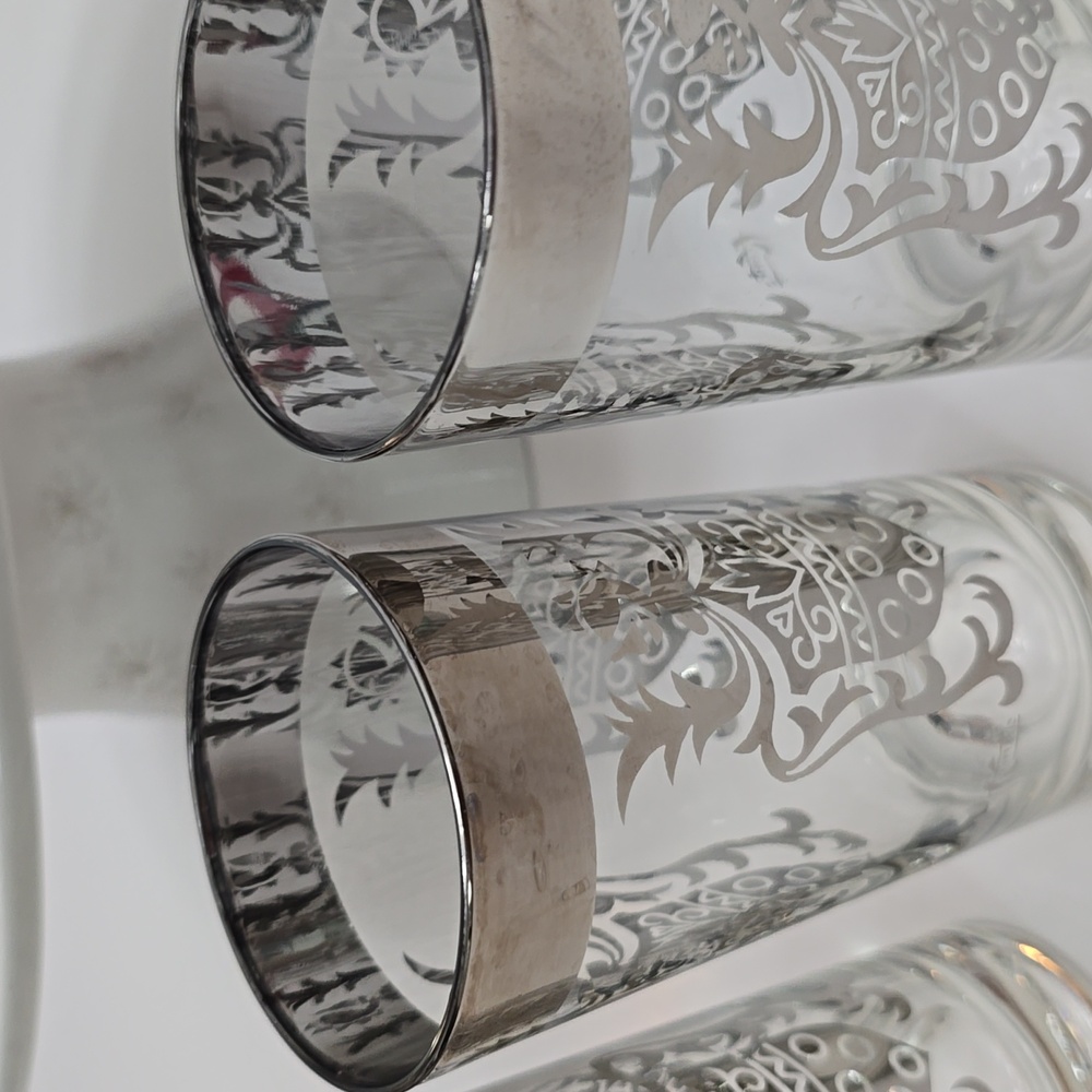 Vintage MCM Set Of 4 Kimiko Silver Knight Shield Highball Glasses Barware - Picture 14 of 16